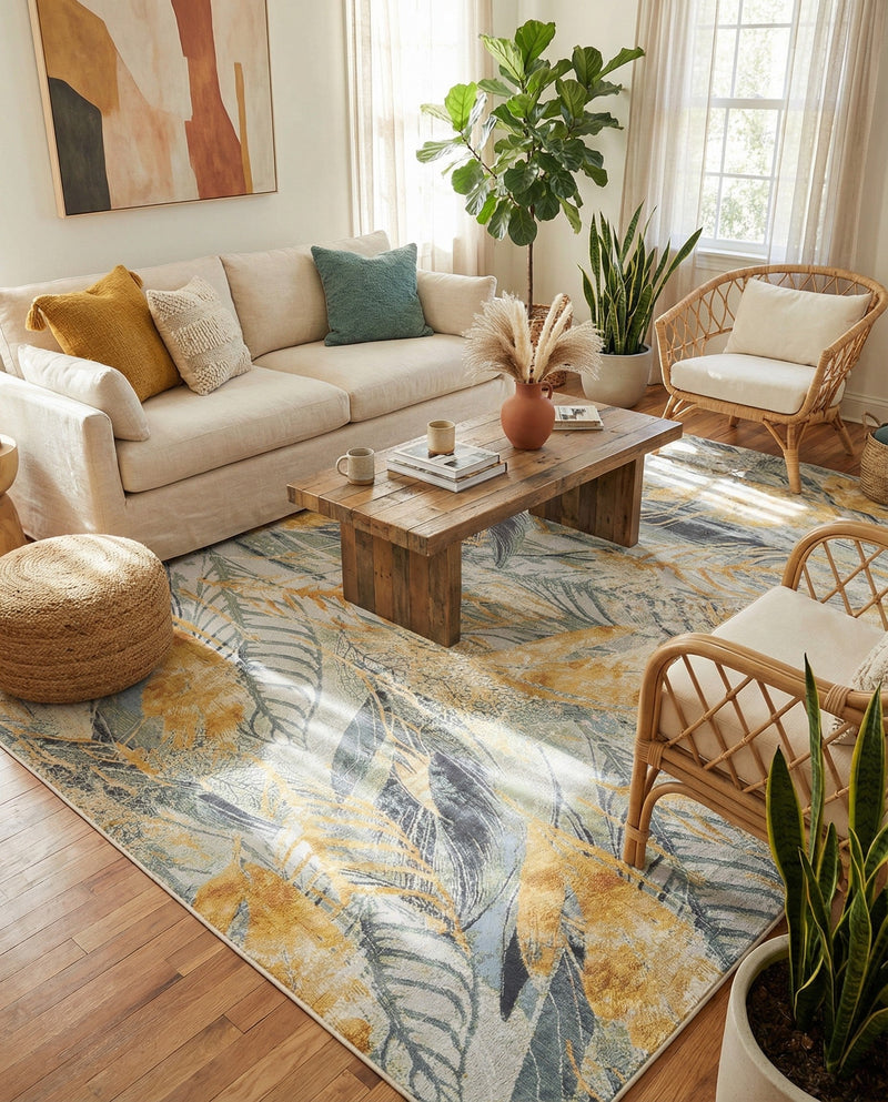 Seaside Blooms Collection Area Rug -  Blossom Rectangle Gray Ivory Yellow  lifestyle 14