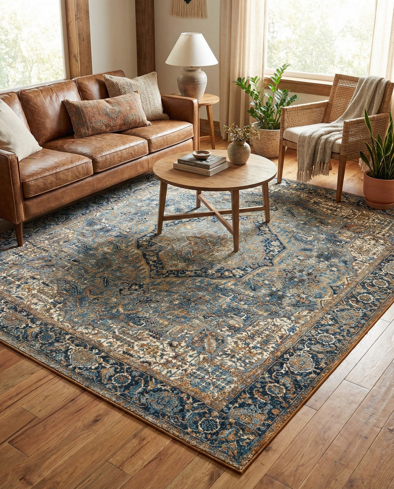 Patio Heritage Collection Area Rug -  Haven Rectangle Blue  lifestyle 19
