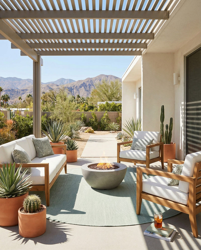 Jill Zarin Sedona Oasis Outdoor Collection Area Rug - Coconino (Palm Green) Round Palm Green  lifestyle 50