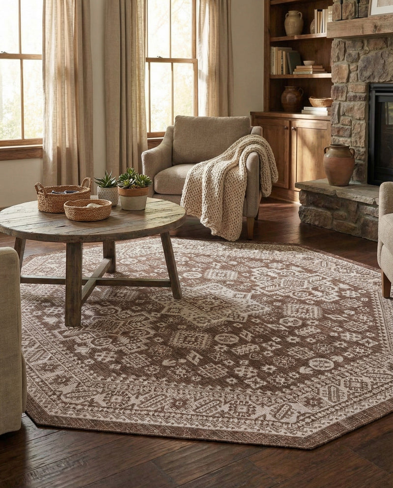 Tribal Terrace Treasures Collection Area Rug -  Incan Isle (Brown) Octagon Brown  lifestyle 68