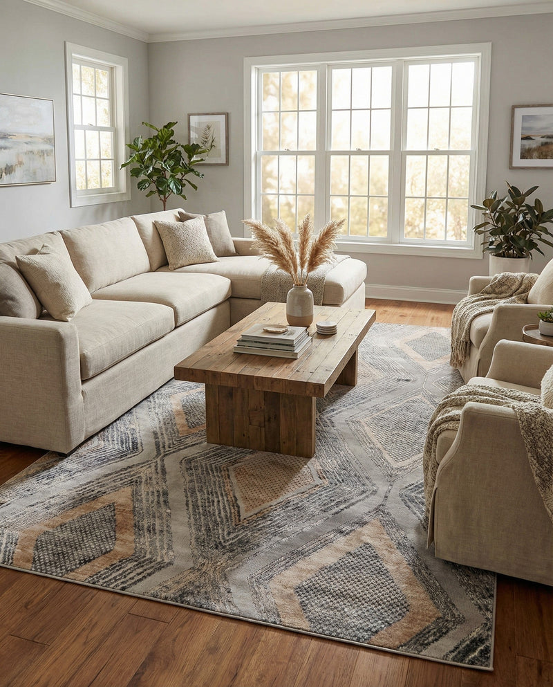 Aegean Elegance Collection Area Rug -  Rhodes Rectangle Gray Cream  lifestyle 25