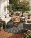 Savannah Pergola Collection Area Rug -  Pavilion (Charcoal) Round Charcoal  lifestyle 44