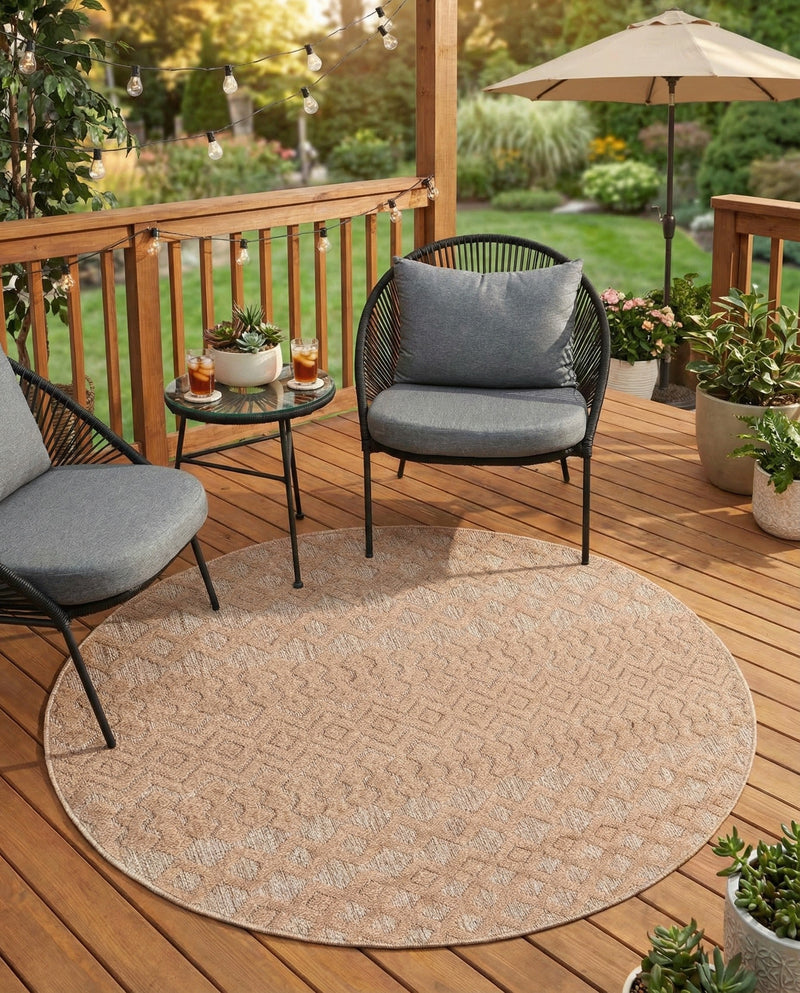 Garden Lattice Charm Collection Area Rug -  Pergola (Beige) Round Beige  lifestyle 47