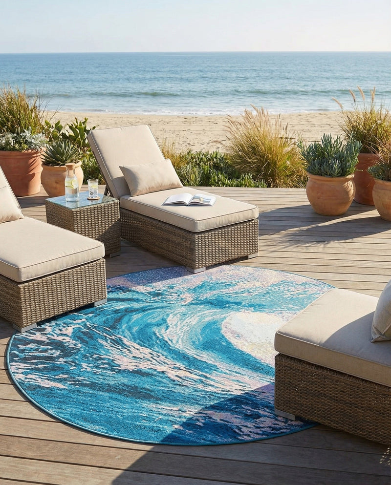 Urban Terrace Collection Area Rug - Veranda Round Blue  lifestyle 48
