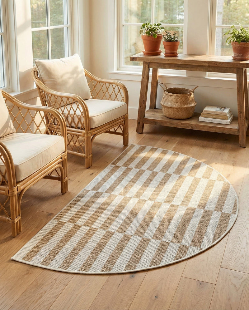 Seaside Stripes Collection Area Rug - Cabana (Taupe) Hearth Taupe  lifestyle 32