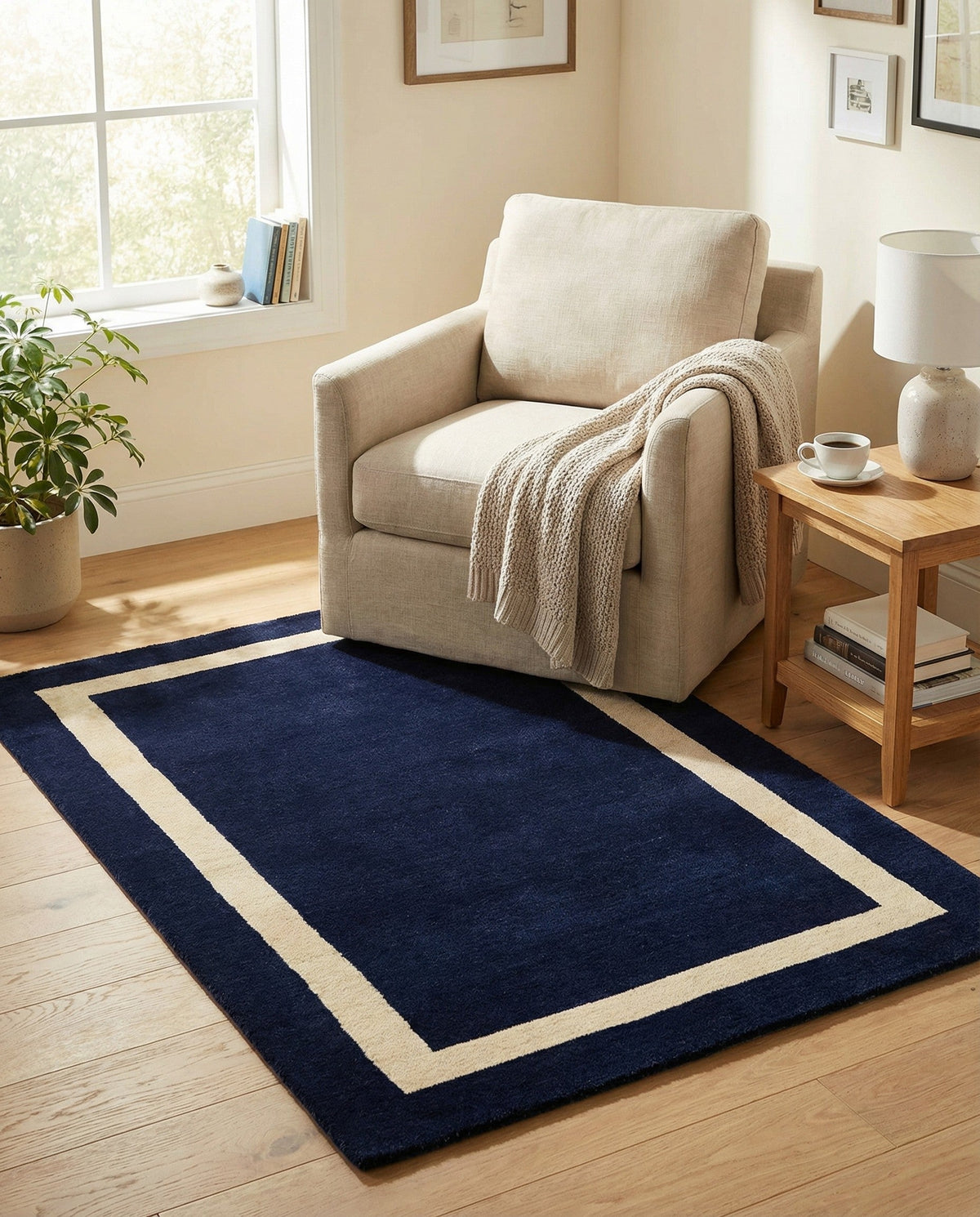Savannah Borders Wool Collection Area Rug - Chatham Rectangle Cobalt Blue  lifestyle 18