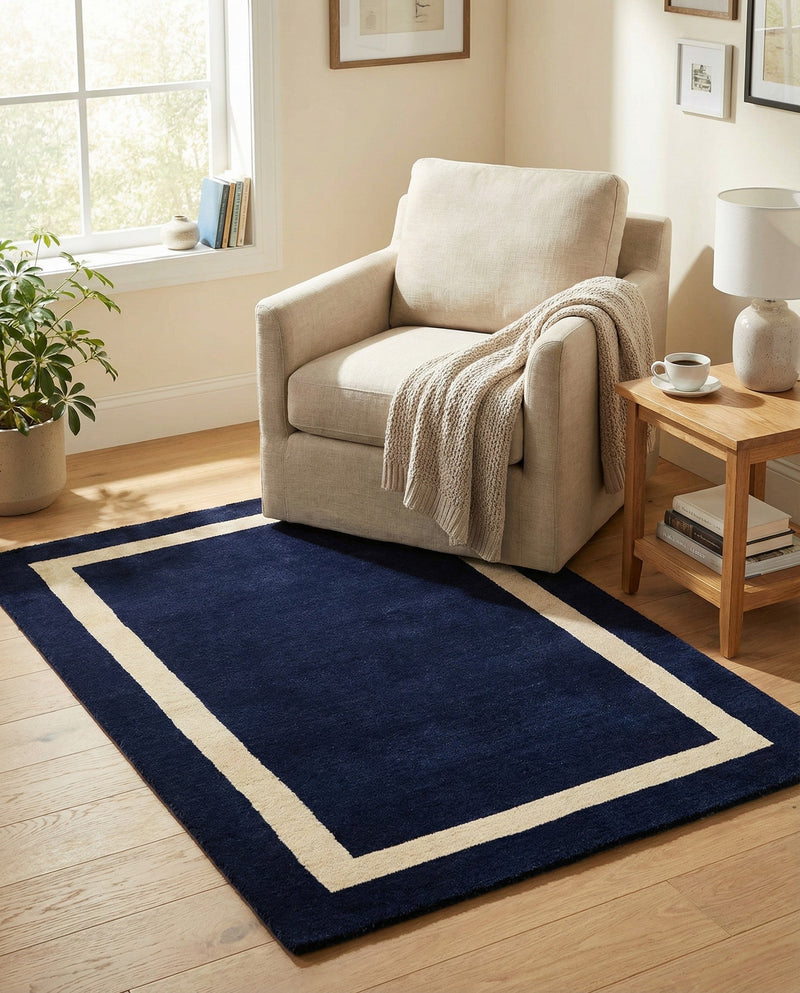 Savannah Borders Wool Collection Area Rug - Chatham Rectangle Cobalt Blue  lifestyle 18