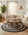 Woven Seaside Jute Collection Area Rug - Nautilus Round Navy Blue Natural  lifestyle 66