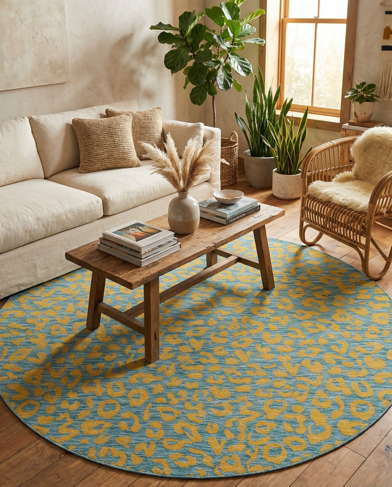 Savannah Escape Collection Area Rug -  Amazon (Blue Yellow) Round Blue Yellow  lifestyle 20