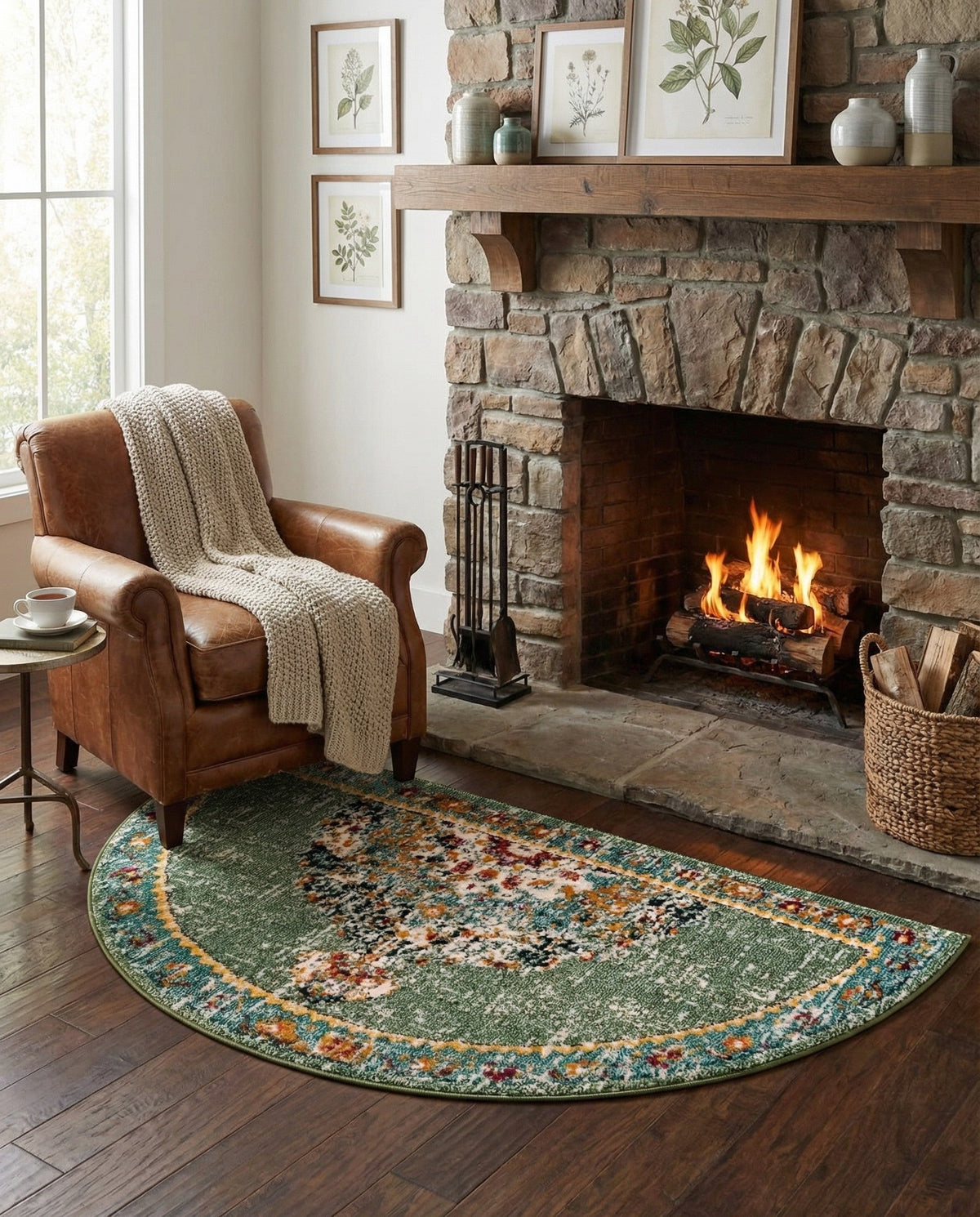 Brighton Terrace Collection Area Rug - Hove (Green) Hearth Green  lifestyle 115