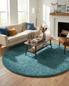Cozy Comfort Shag Collection Area Rug - Haven (Turquoise) Round Turquoise  lifestyle 39