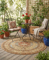 Patio Heritage Collection Area Rug -  Pergola Round Blue and Light Brown  lifestyle 79