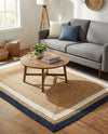 Woven Seaside Jute Collection Area Rug - Nantucket Rectangle Navy Blue White Natural  lifestyle 10