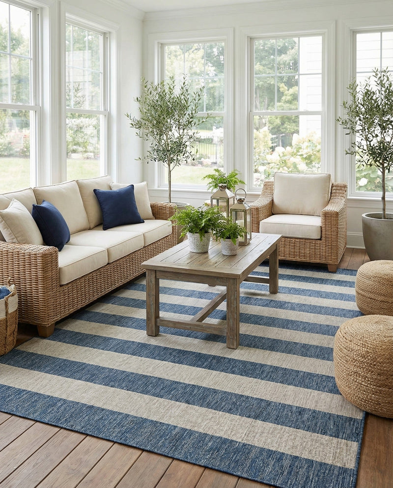 Seaside Stripes Collection Area Rug -  Veranda Rectangle Blue  lifestyle 31