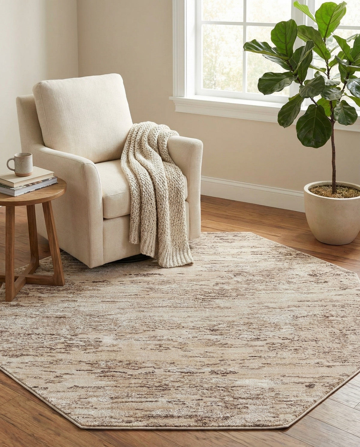 Serenity Sands Collection Area Rug - Dunescape Octagon Brown  lifestyle 136