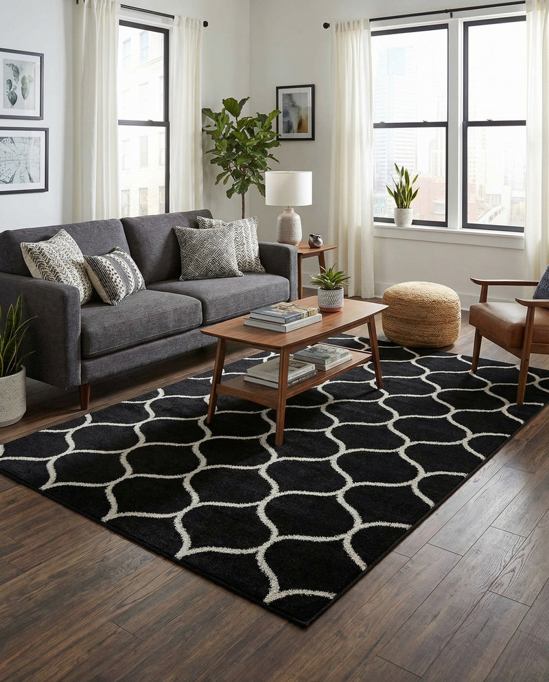 Trellis Mosaic Collection Area Rug -  Pergolatown (Black) Rectangle Black  lifestyle 4