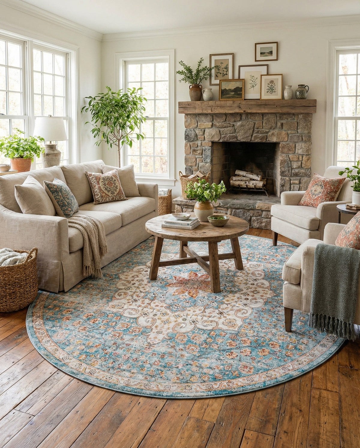 Coastal Haven Collection Area Rug - Seabreeze (Blue) Round Blue  lifestyle 84
