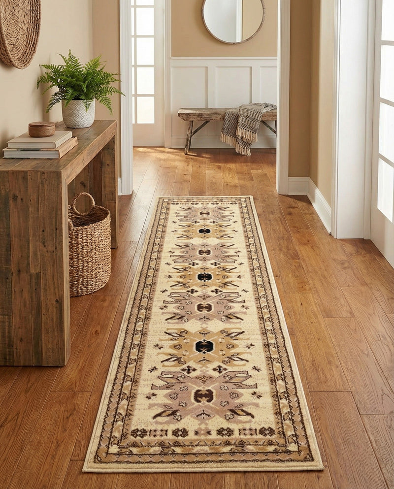 Tabriz Tapestries Collection Area Rug - Azerbaijan (Ivory) Runner Ivory  lifestyle 53