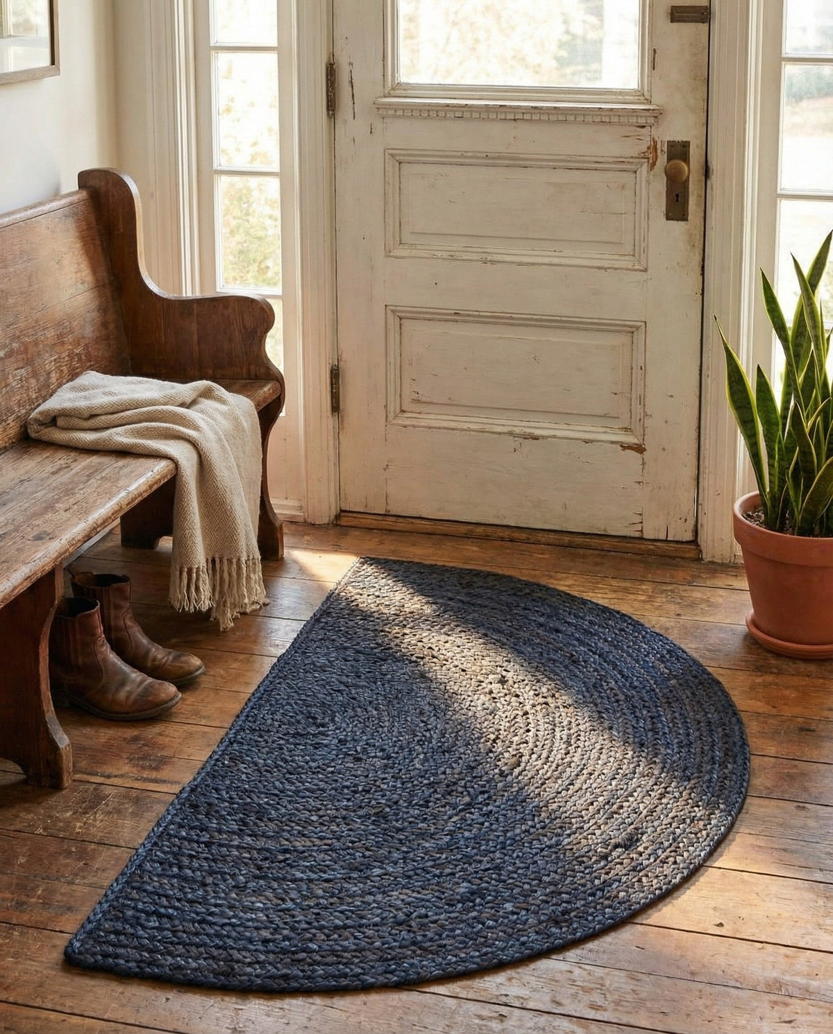 Woven Seaside Jute Collection Area Rug - Savannah (Navy Blue) Hearth Navy Blue  lifestyle 93