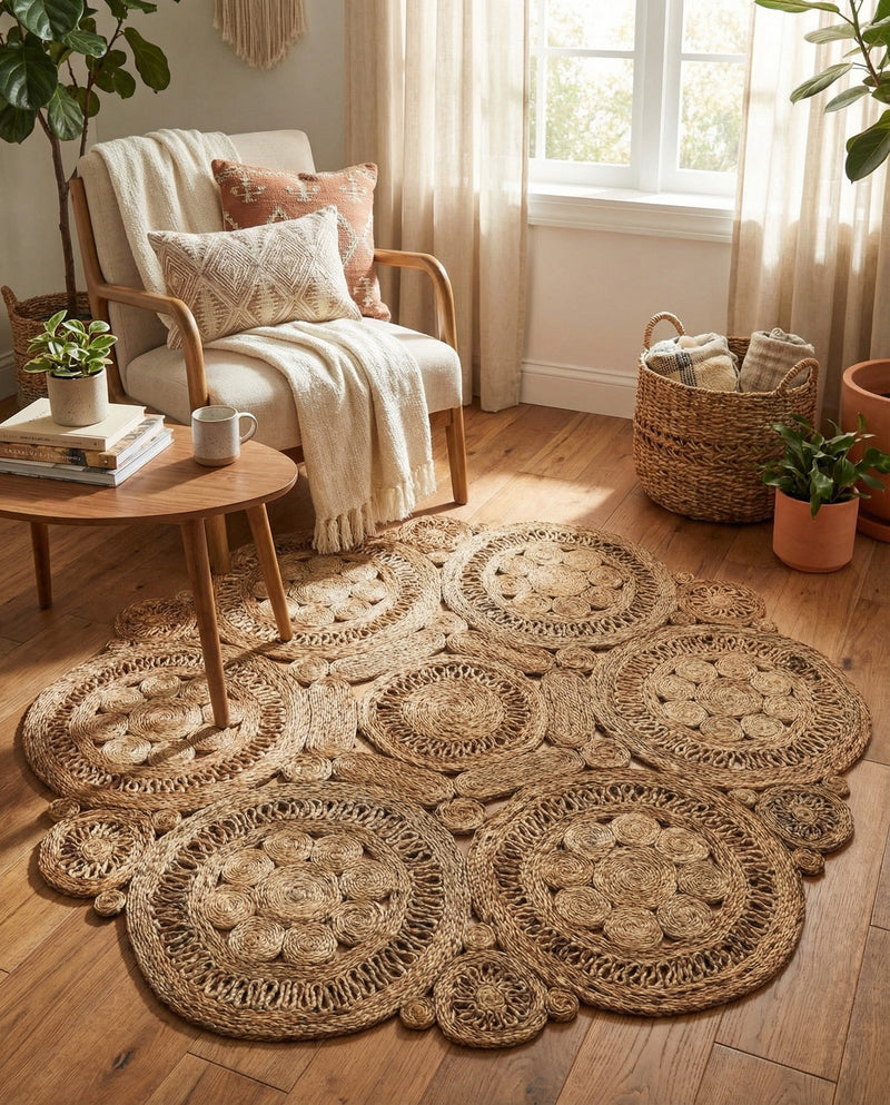 Woven Seaside Jute Collection Area Rug - Whittaker Round Natural  lifestyle 35