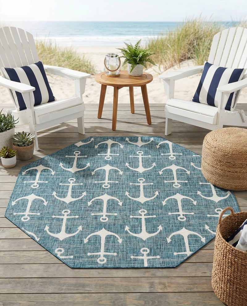Seaside Haven Rugs Collection Area Rug - Sapphire (Teal) Octagon Teal  lifestyle 45