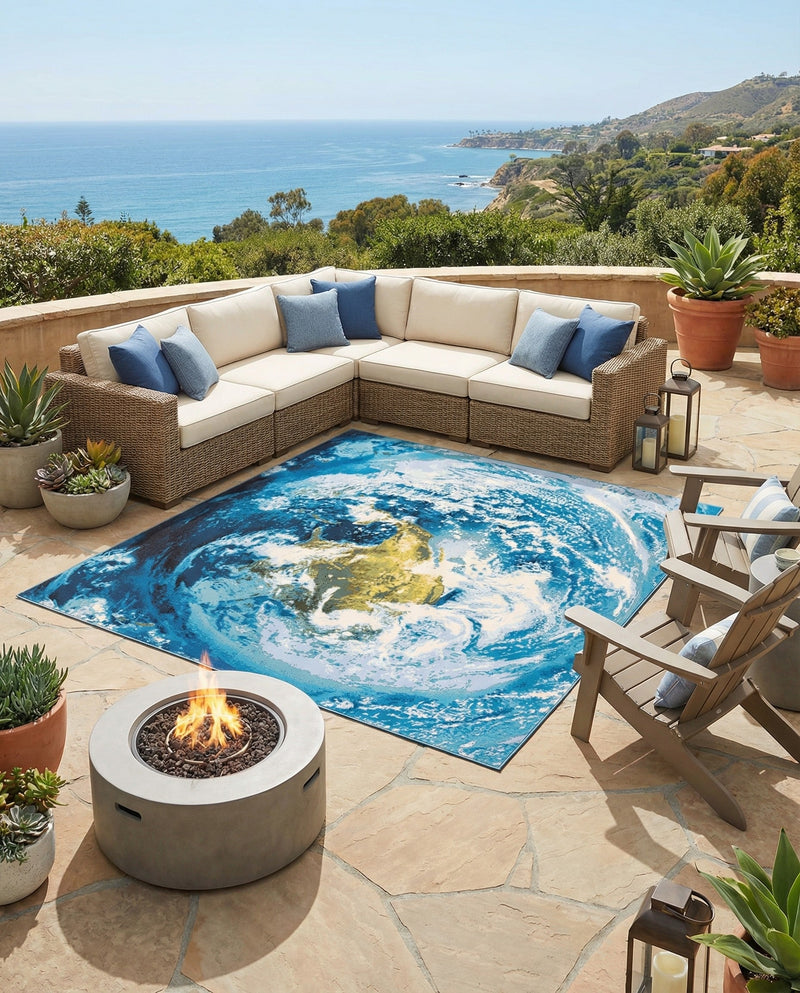 Urban Terrace Collection Area Rug -  Pergola Square Blue  lifestyle 44
