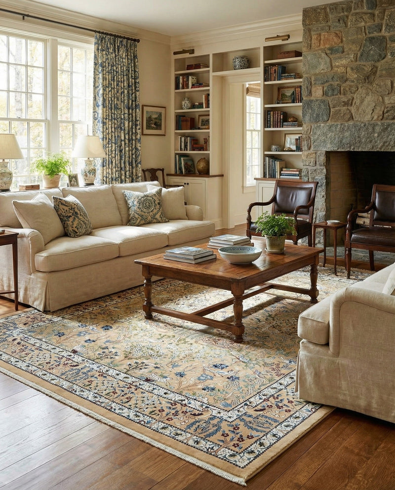 Persian Elegance Collection Area Rug -  Kerman (Beige) Rectangle Beige  lifestyle 4
