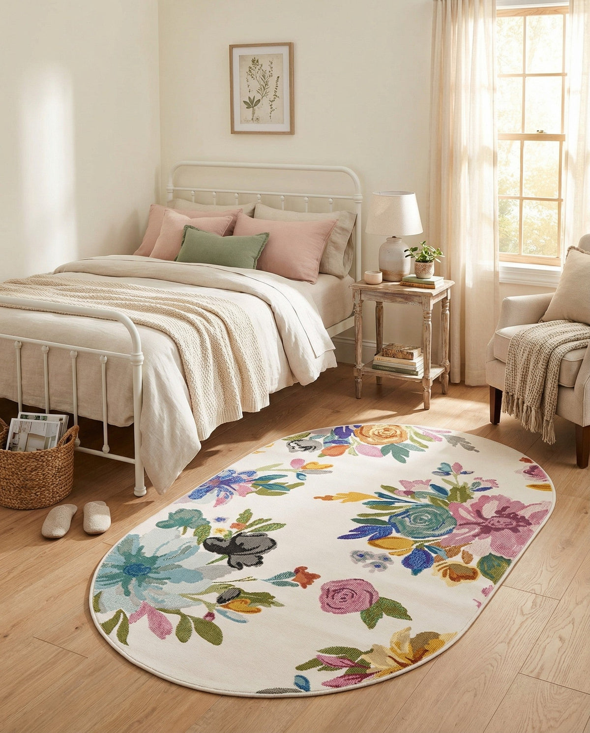 Meadow Breeze Collection Area Rug - Wildflower Oval Ivory  lifestyle 140
