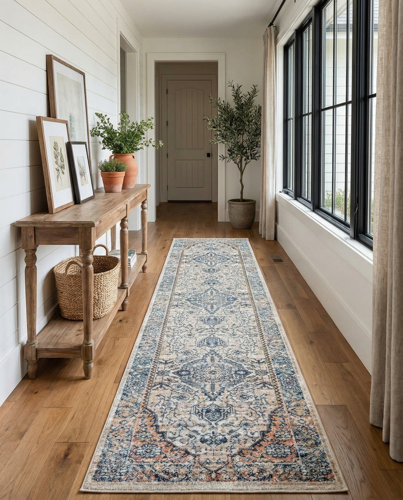 Seville Stripes Collection Area Rug - Cadiz (Blue) Runner Blue  lifestyle 49