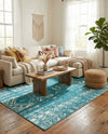 Brighton Stripes Collection Area Rug - Sussex (Turquoise) Rectangle Turquoise  lifestyle 3