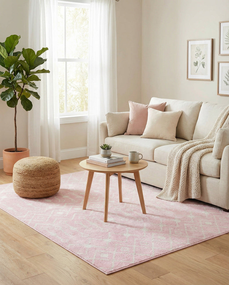 Mediterranean Lattice Collection Area Rug - Santorini (Pink) Square Pink  lifestyle 53