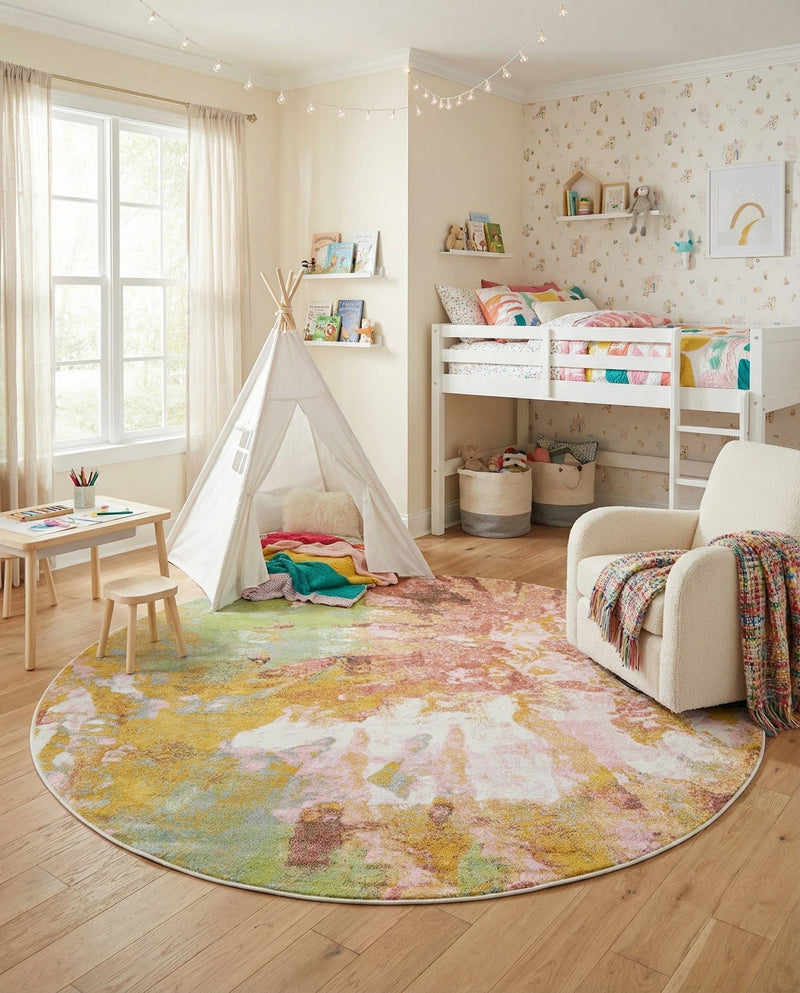 Wonder Tykes Collection Area Rug -  Flutter Round Multi  lifestyle 54