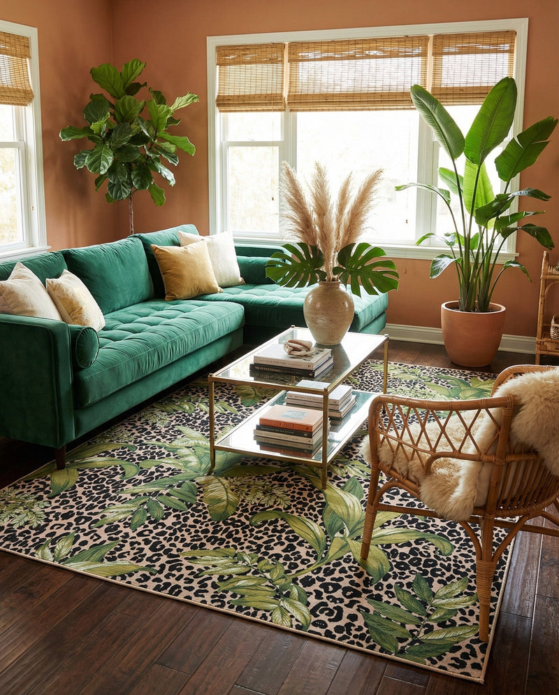 Seaside Blooms Collection Area Rug -  Lotus Rectangle Green  lifestyle 11