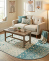 Mediterranean Lattice Collection Area Rug -  Casablanca (Ivory Blue) Oval Ivory Blue  lifestyle 67