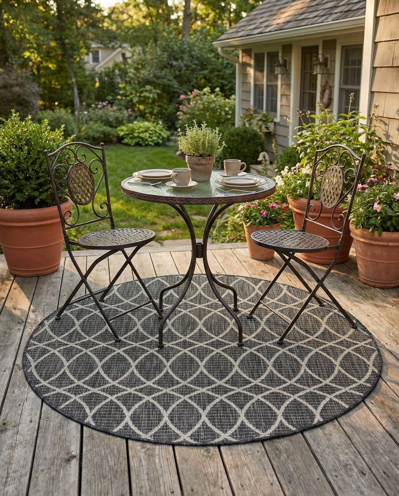 Savannah Pergola Collection Area Rug -  Pavilion (Charcoal) Round Charcoal  lifestyle 45