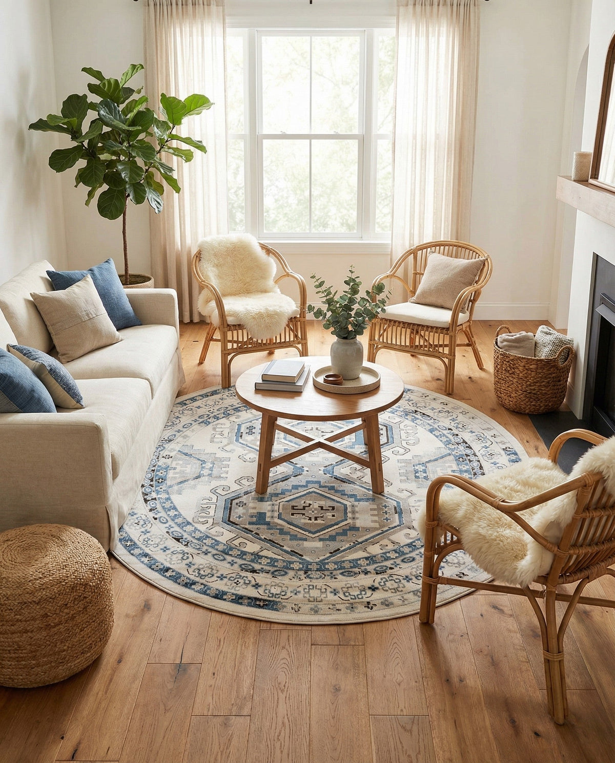 Savannah Elegance Collection Area Rug -  Tybee (Ivory Aqua) Round Ivory Aqua  lifestyle 82