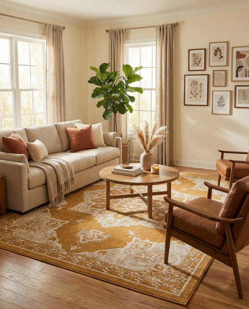 Eden Oasis Collection Area Rug -  Tranquility (Yellow) Rectangle Yellow  lifestyle 9