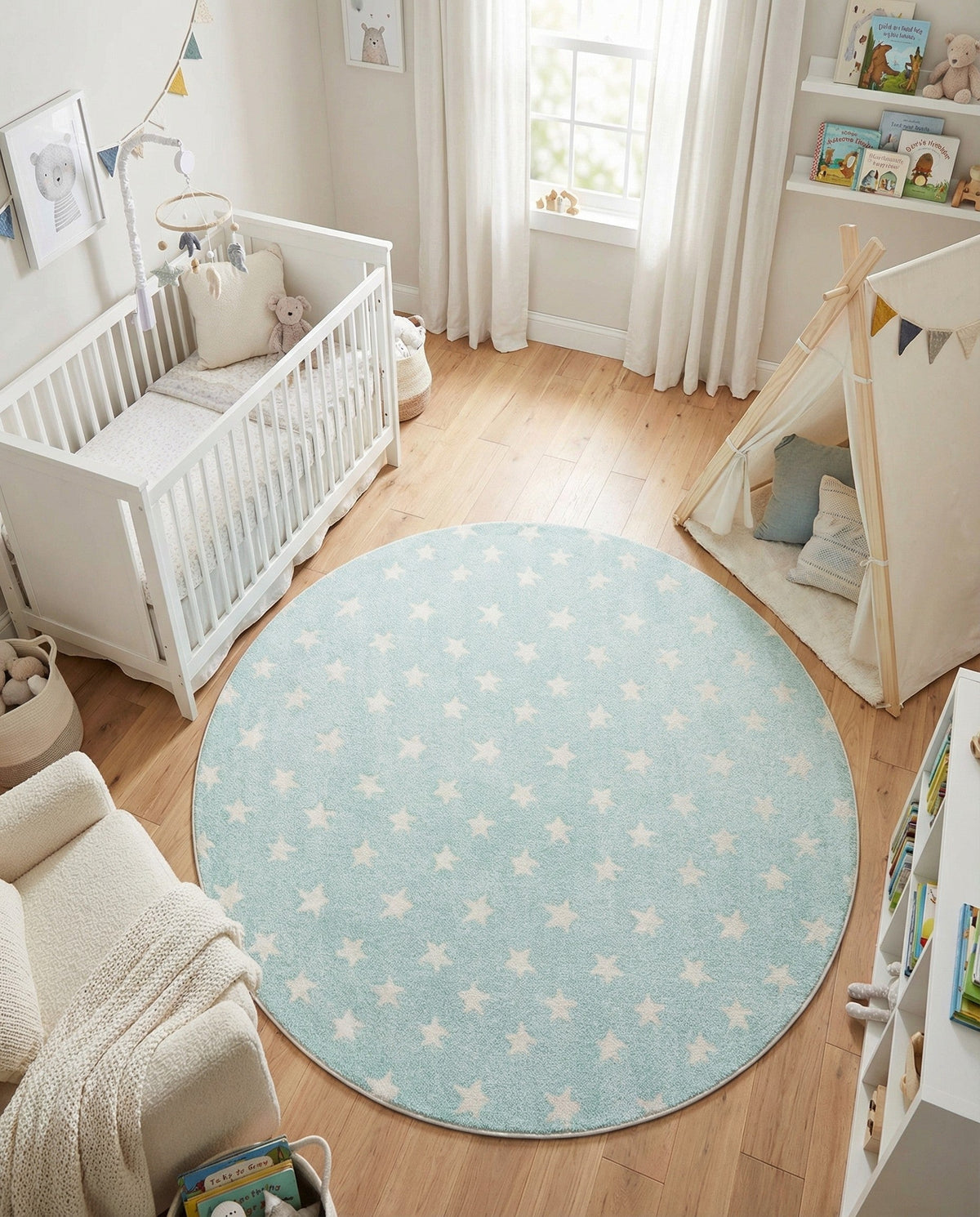 Wonder Tykes Collection Area Rug -  Mosaic Round Clear Blue  lifestyle 159