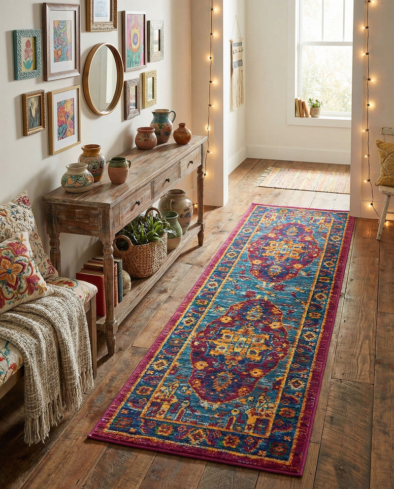 Caribbean Cove Collection Area Rug -  Canouan Runner Pink Blue  lifestyle 43