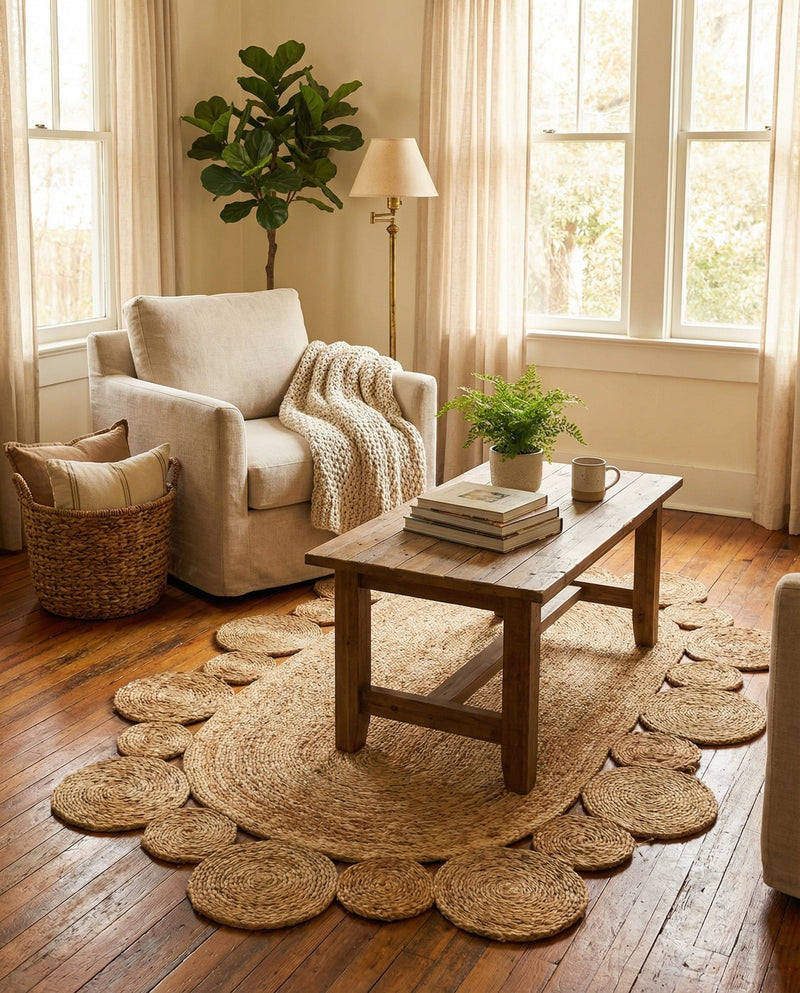 Woven Seaside Jute Collection Area Rug - Sienna Oval Natural  lifestyle 17
