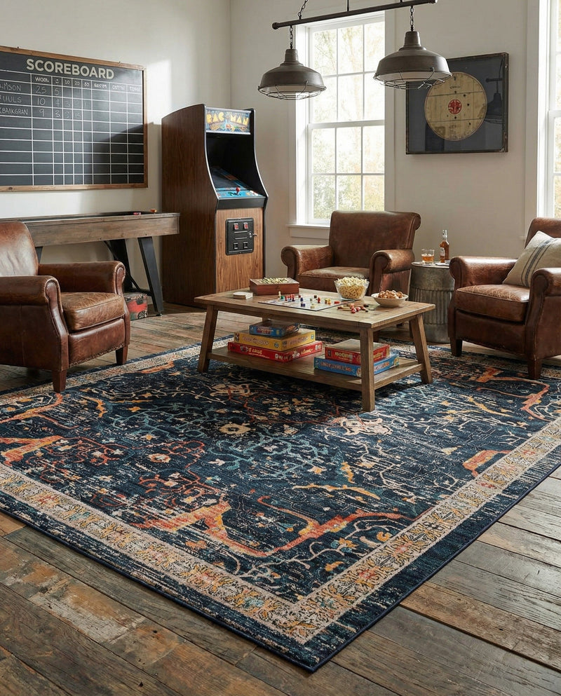 Seville Stripes Collection Area Rug -  Malaga (Navy Blue) Rectangle Navy Blue  lifestyle 10