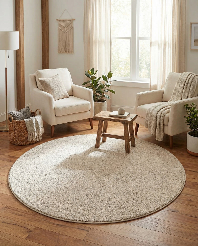Solid Shag Seaside Collection Area Rug - Azure Cove (Ivory) Round Ivory  lifestyle 38