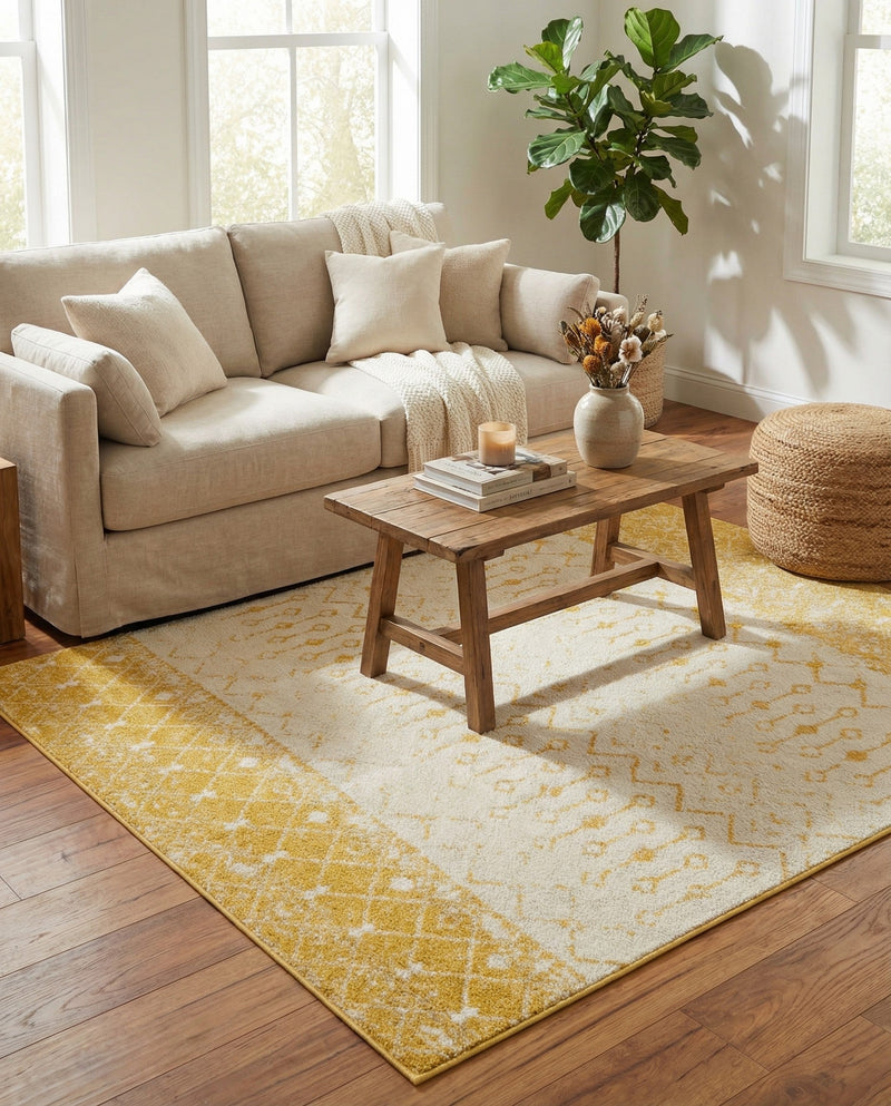 Mediterranean Lattice Collection Area Rug -  Casablanca (Ivory and Yellow) Square Ivory and Yellow  lifestyle 35