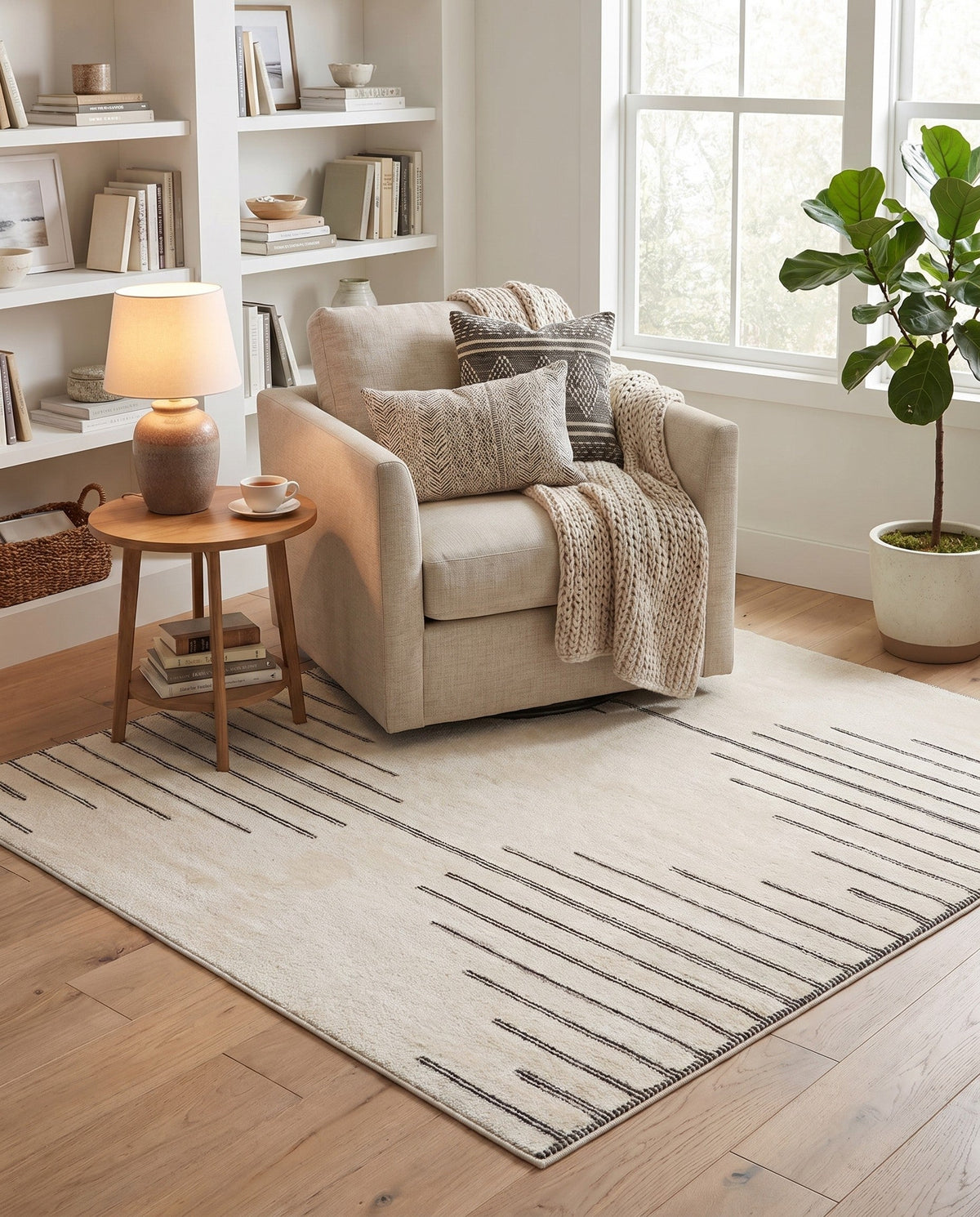 Monochrome Collection Area Rug -  Ash Square Ivory White  lifestyle 125