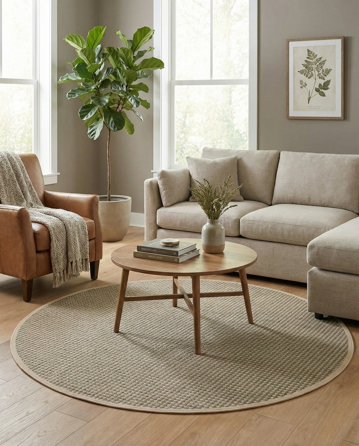 Terrace Fringe Collection Area Rug - Patio Round Brown  lifestyle 99