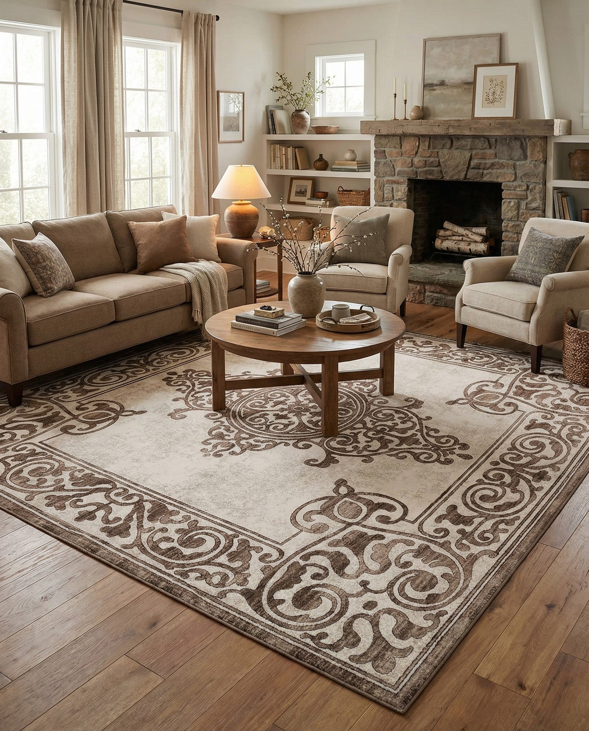Sanctuary Retreat Collection Area Rug - Haven Square Chocolate Brown  lifestyle 155