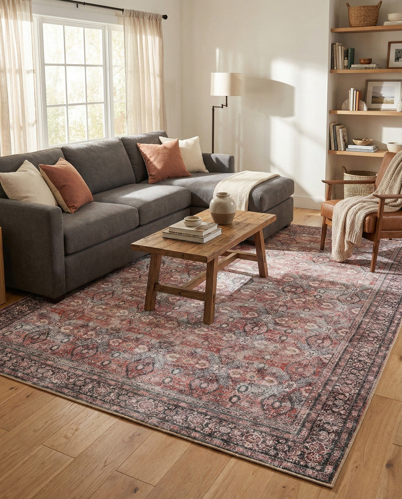 Heritage Elegance Collection Area Rug -  Hampton Rectangle Antique Red  lifestyle 6