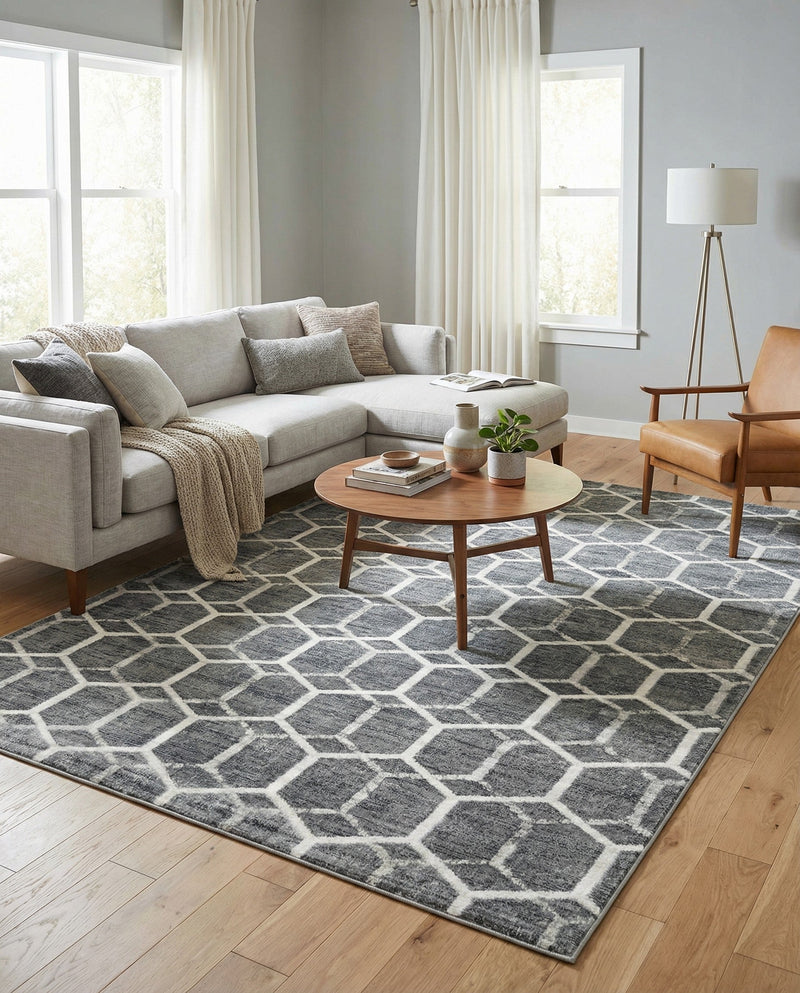 Garden Maze Retreat Collection Area Rug - Hedgegrove Rectangle Grey  lifestyle 32