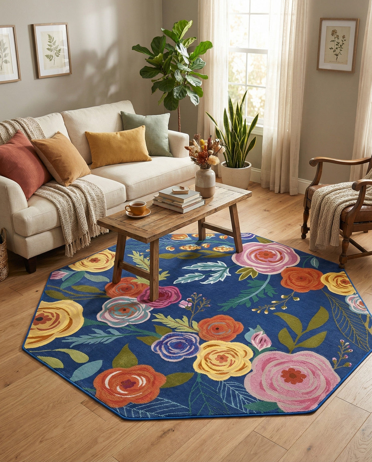 Meadow Breeze Collection Area Rug -  Petal Octagon Blue  lifestyle 214
