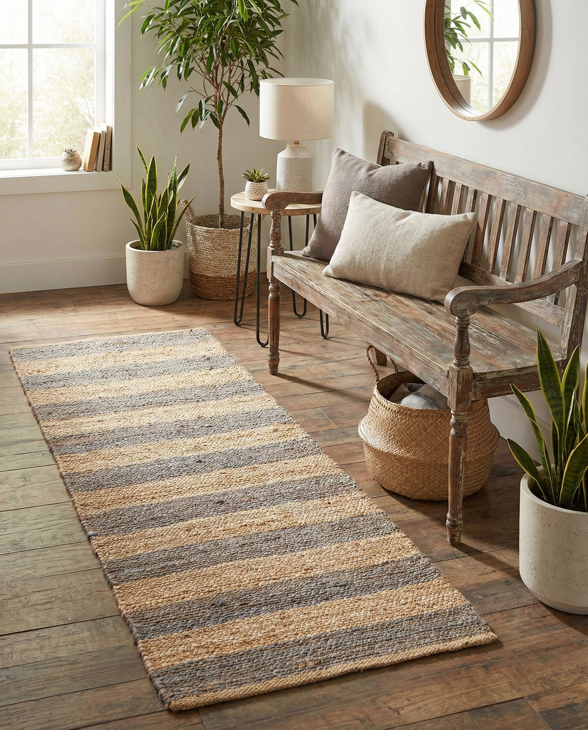 Woven Seaside Jute Collection Area Rug - Nantucket Runner Gray Ivory  lifestyle 147